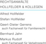 Logo von Hollfelder & Kollegen, Hollfelder Stefan, Jahn Bernhard, Gerrens Geert Dieter, Rudolf Markus, Weißenbach Janine angestellte Rechtsanwältin